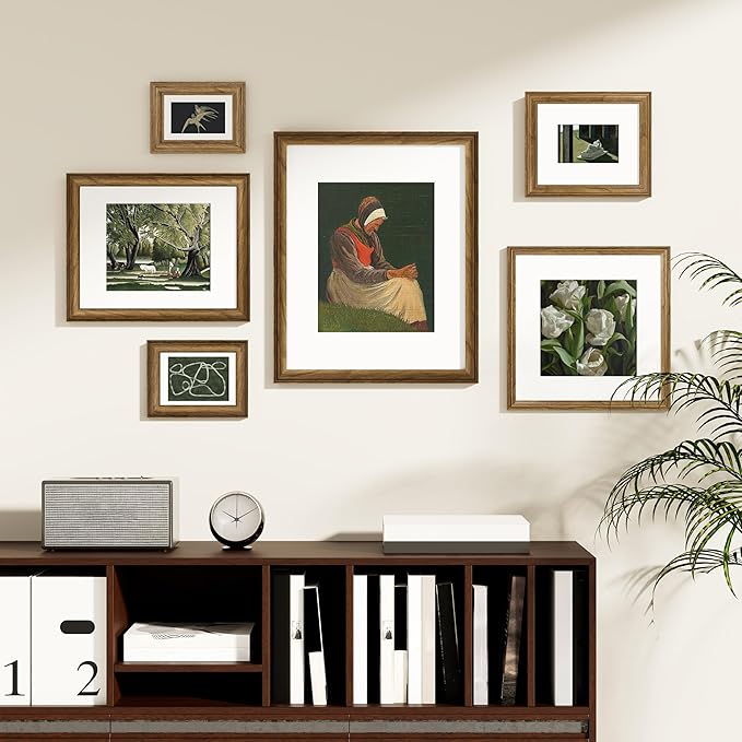 Vittanly 11x14 Picture Frames Set of 2, Ornate Vintage Photo Frame for Wall or Tabletop, Display 8x10 Pictures with Mat or 11x14 without Mat, Walnut
