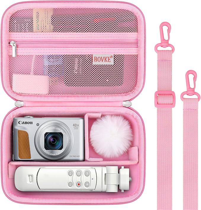 BOVKE Carrying Case for Canon G7X Mark III Mark II, PowerShot SX740 SX730, Sony ZV-1 II/ZV-1F Compact 4K Vlogging Digital Camera Travel Storage Bag for Tripod Microphone Cameras Accessory, Pink
