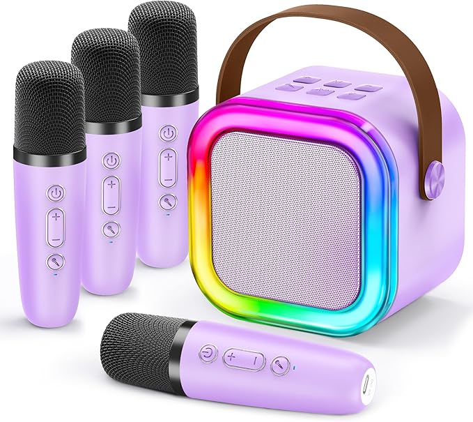 Mini Karaoke Machine for Kids, 2026 TOP Toys Birthday Gifts Ideas for Girls Ages 4, 5, 6, 7, 8, 9, 10, 12+ Years Old, Portable MP3 Player with 4 Wireless Mics for Family Home Party
