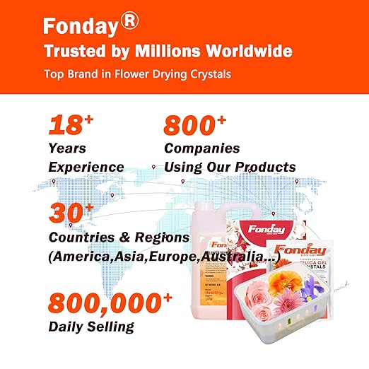 5LBS 4-in-1 Fonday Silica Gel Flower Drying Crystals for Wedding Bouquet Preservation with Sealed Container filterable basket and Brush Color Indicating Reusable Bead Size Less Than 1mm