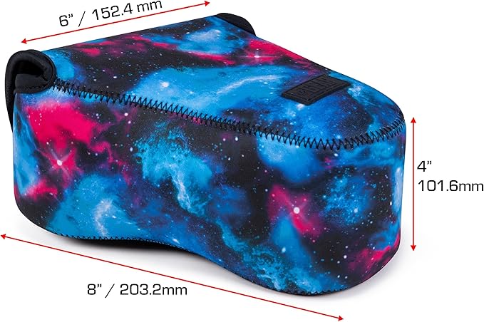 USA Gear Camera Sleeve (Large) for Mid-Size SLRs Compatible with Sony A7 V, Canon EOS R6 Mark II, Nikon Z50II & more - Padded Neoprene DSLR Case with Zipper Accessory Pocket & Belt Loop (Galaxy)