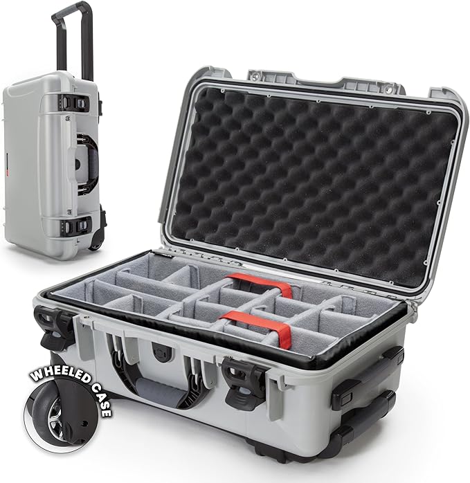 NANUK 935 Hard Case with Padded Divider – Waterproof Equipment Case with Wheels, 22” x 14” x 9” – Dustproof and Impact Resistant, Airline Carry-On Approved – Silver