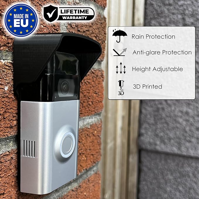 No Drill Rain Cover Compatible with Video Doorbell Battery Doorbell & Older 1/2/3/4 2nd Gen & 3 Plus Rain Shield Anti-Glare Protection Weather Protector Height Adjustable