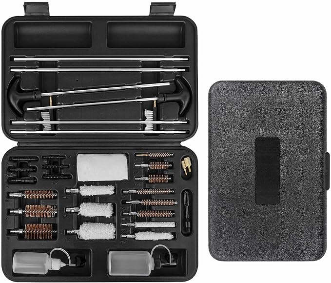 Universal Gun Cleaning Kit for Pistol, Shotgun, Rifle, Handgun, Airgun, Revolver, Cleaning Kit with Brushes, Jags, Slotted Tips, Portable Case