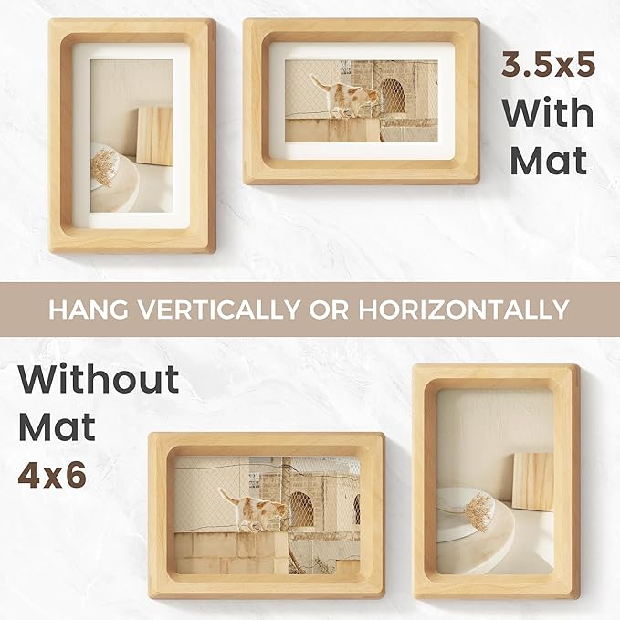 4x6 Picture Frame, USA-Sourced Natural Beech Wood Photo Frame with Tempered Glass, Handcrafted Rounded Corner 4 x 6 Wooden Frame Matted to 3.5x5 Photos, Wall or Tabletop Display