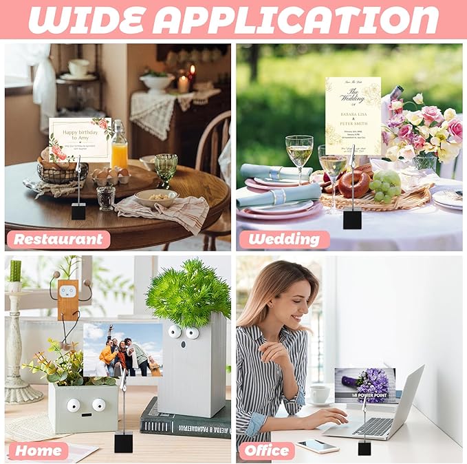 WOPPLXY 50 Pcs Place Card Holder Cube Photo Clips Holder with Alligator Clip, 4.7 x 1 Inch Table Number Holders Cube Base Memo Clips Holders for Displaying Pictures Number Card Wedding Party (Black)