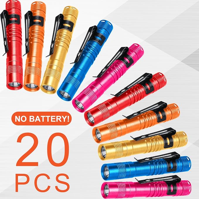 Hortsun 20 Pcs Mini Pen Light Flashlights Christmas Gifts for Men Pocket Flashlights Pen with Clip Small LED Handheld Slim Torches Without Battery(3.54 Inch,Red, Rose Pink, Yellow, Blue, Orange)