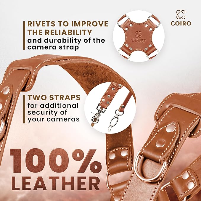 C Coiro Camera Harness for 2 Cameras Dual Shoulder Leather Camera Strap for DSLR/SLR, Camera Straps for Photographers