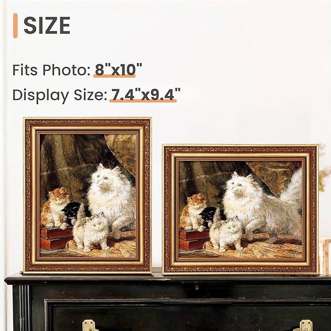 upsimples 8x10 Picture Frame with Real Glass, Ornate Vintage 8 x 10 Photo Frames for Wall Decor or Tabletop Display, Bronze and Black, 2 Pack