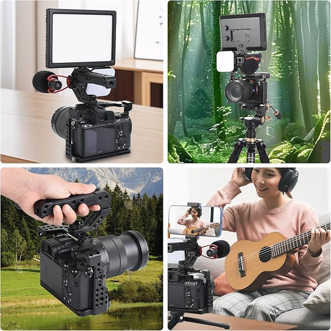 UTEBIT Camera Top Handle with 3/8" ARRI Locating Pins for Camera Cage, Universal Camera Grip Top Handle Lightweight, 1/4" Screw & 3 Cold Shoes Compatible with SmallRig Handles Camera Cages Video Rigs