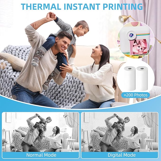 Kids Camera Instant Print, 2.4 Inch Screen Instant Camera,1080P HD Kid Camera Instant Printing with Print Paper and 32GB SD Card,Christmas Birthday Gifts (Blue)