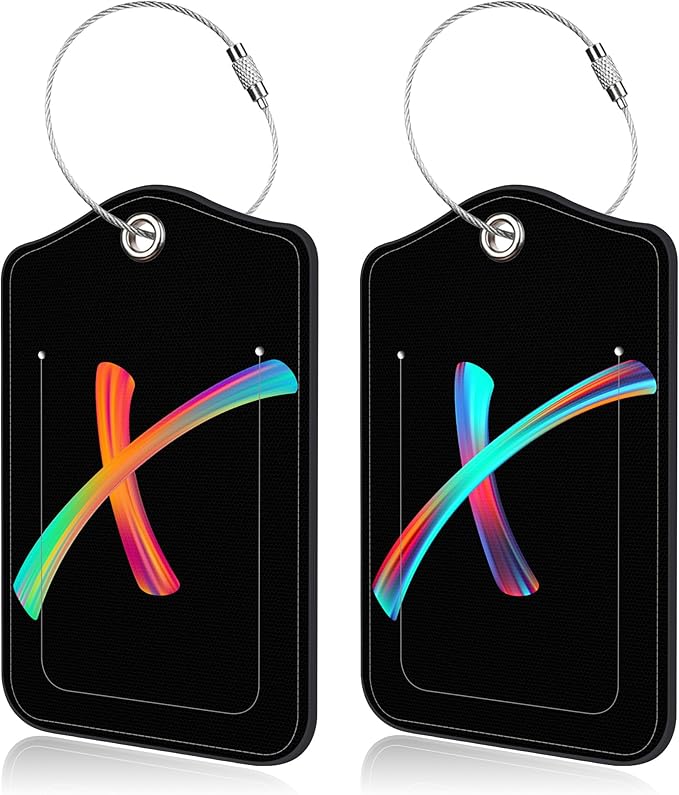 Luggage Tags for Suitcase,2 Pack Neon Colorful Letters Luggage Tags,Leather Baggage Tags Identifiers with Privacy Name Address Labels and Metal Loop for Women Men Girls Travel,Letter X
