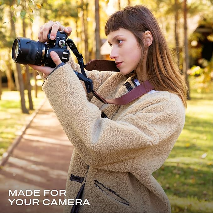 C Coiro Classic Leather Camera Strap with Quick Release, Sling Neck DSLR SLR Camera Shoulder Strap for Photographers