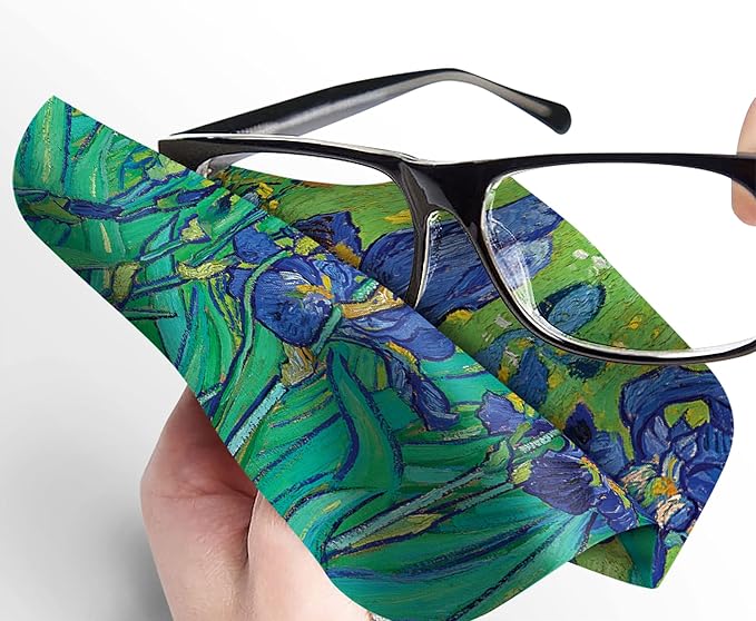 Quality Microfiber Lens Cleaning Cloth - 6”x6” - for Eyeglasses, Sunglasses, Phones, Screens, Blue-Light Glasses, Monitors - Fine Art Design - Van Gogh Irises