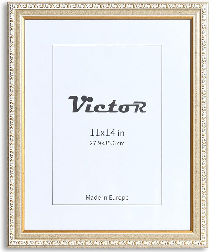 VictoR Picture Frame Chagall 11x14 Beige Gold-Picture Frame for Photos in Size 11x14 Inch - Vintage Design with Shatterproof Acrylic Glass - Antique - only for hanging