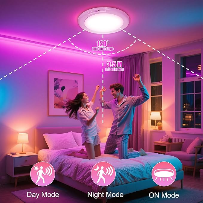 Shower Lights for Inside Shower - 1 Pack Rechargeable Ceiling Light with Remote, Color Changing & White Timing Light, Motion Sensor Battery Powered Shower Lamp for Bathroom Closet Patio