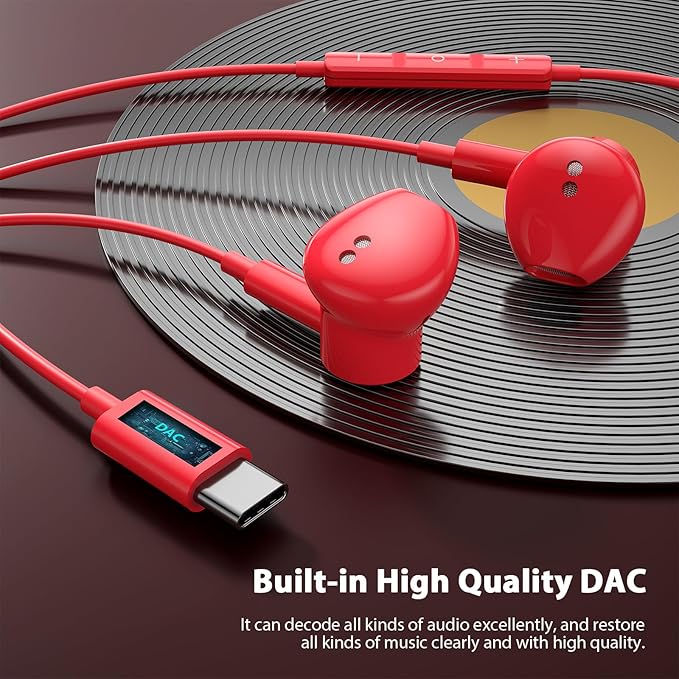 USB C Headphones with Microphone for iPhone 17 Pro Max 17e 16e 16 15 Plus,Type-C Headphones for Google Pixel 10a Wired Earbuds Magnetic Sport Earphone for iPad/OnePlus 15/Samsung S26 S25 Flip 6 Fold 7