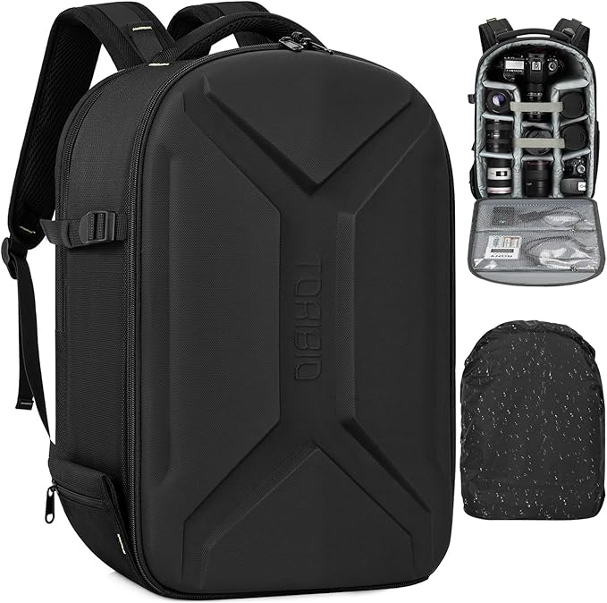 Camera Backpack, Hardshell DSLR Photography Camera Bag with Rain Cover, Waterproof Hard Shell Camera Case with Tripod Holder & 15.6" Laptop Compartment Compatible with Canon/Nikon/Sony/DJI Mavic Drone