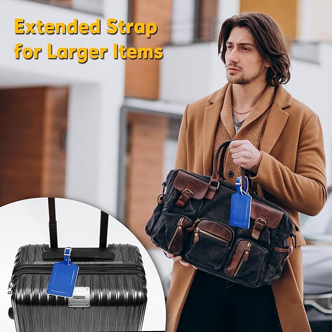 Travelambo 12 Pack Luggage Tags for Suitcases Privacy Protection Bag Tags Faux Leather Travel Accessories Essential, Fresh Blue