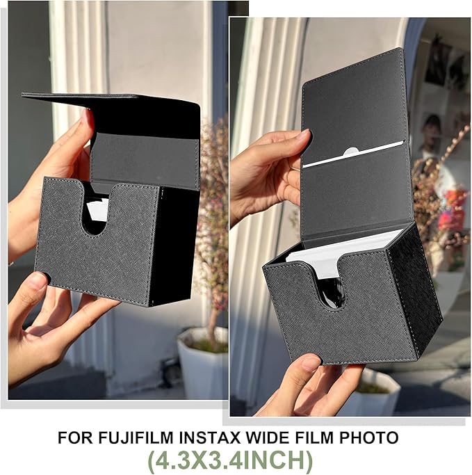CAIYOULE Picture Holder Case for Fujifilm Instax Wide/EVO/Wide 400/300/210/Polaroid I-Type/Now/OneStep/GO Instant Camera Films, Photo Storage Box with Photo Pouch Can Hold 50+ Films, Black