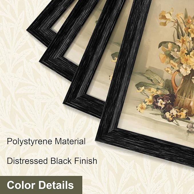 Vittanly 11x14 Picture Frame Set of 4, Vintage Photo Frame for Wall or Tabletop, Display 8x10 Pictures with Mat or 11x14 without Mat, Rustic Farmhouse Home Decor, Distressed Black