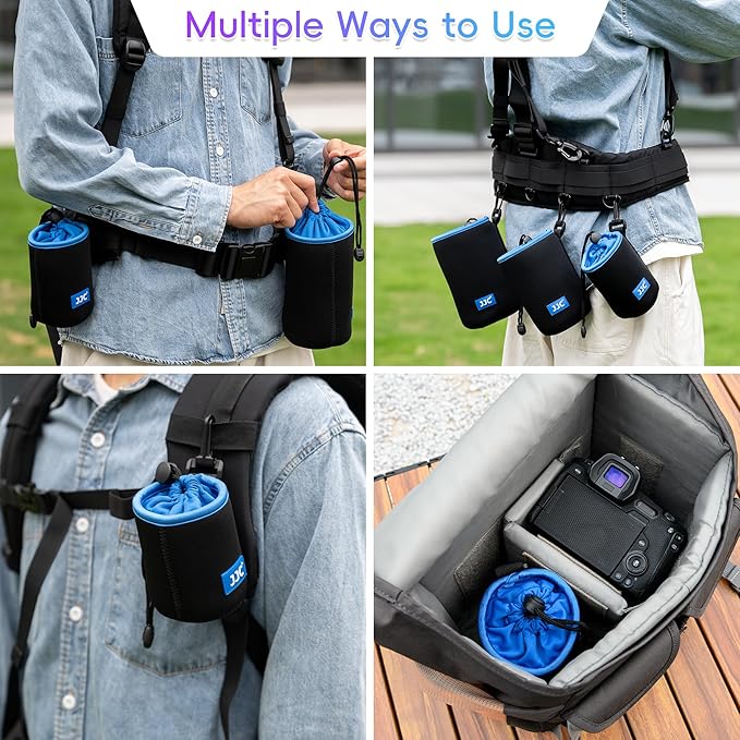 JJC Drawstring Neoprene Camera Lens Pouch Case, Protective Lens Bag for Mirrorless Lenses Up to 2.9 x 3.9" (D X H) for Canon RF 35mm EF 50mm EF-S 18-55mm EF-M 15-45mm Sony E 50mm & More