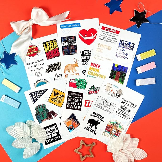 BulbaCraft 100Pcs Funny Camping Stickers, Camping Gifts, Camp Stickers, Camp Life Laptop Decals, Gifts for Women & Men