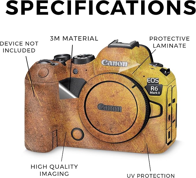 Glossy Glitter Camera Skin Compatible with Canon EOS R6 Mark II Camera (2022) - Textured Gold - Premium 3M Vinyl Protective Wrap Decal Cover - Easy to Apply | Crafted in The USA by MightySkins