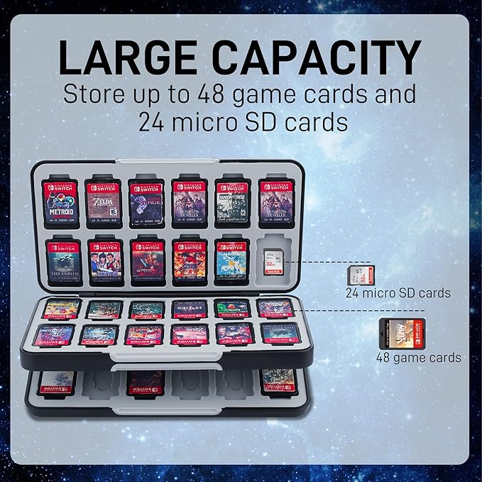 RHOTALL Game Card Case for Nintendo Switch/OLED/Lite/2 , Storage Card Box with 48 Game Cards Cartridge and 24 SD Cards Slots, Switch Games Holder with Magnetic Design - Starry sky