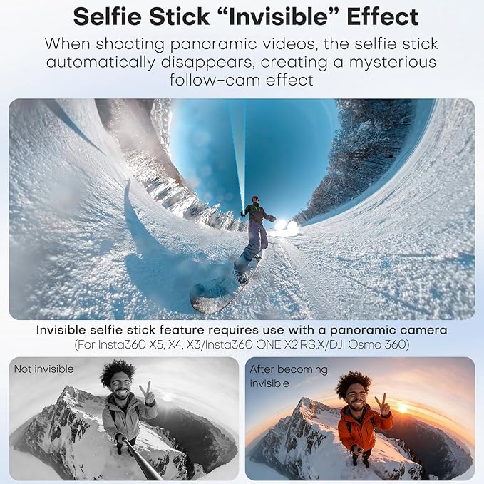 REYGEAK 51 Inch Invisible Selfie Stick for Insta360 X5,Extension Selfie Pole with Dual-Claws,Aluminum Waterproof Long Monopod for GoPro13/12/11/10/9/Osmo360/Action 5 Pro/4/3/Pocket 3 Accessories