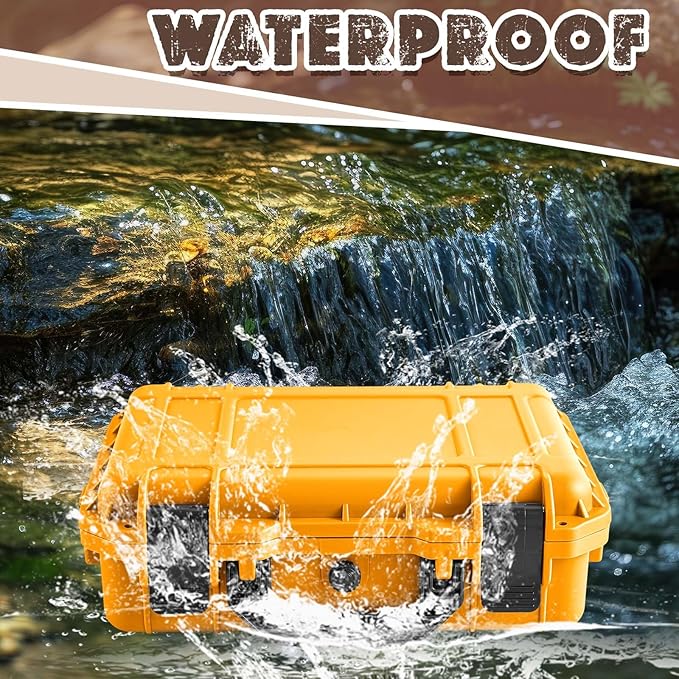 Relaxweex 1 Pcs 22.4 x 16.1 x 10.2 Inch Waterproof Hard Case with DIY Customizable Foam Insert Portable Protective Case with Knife for Camera Drones Equipments Tools Test Instruments (Yellow)
