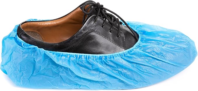Yolju 300 Pack Disposable Shoe Covers with a Bonus Small Storage Box | Waterproof, Durable CPE Material