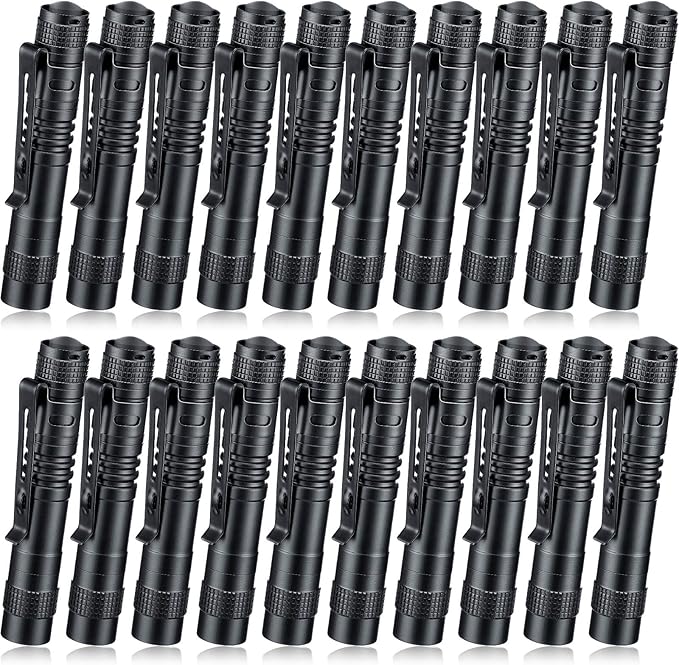 Hortsun 20 Pcs Mini Pen Light Flashlights Christmas Gifts for Men Pocket Flashlights Pen with Clip Small LED Handheld Slim Torches Without Battery(3.54 Inch,Black)