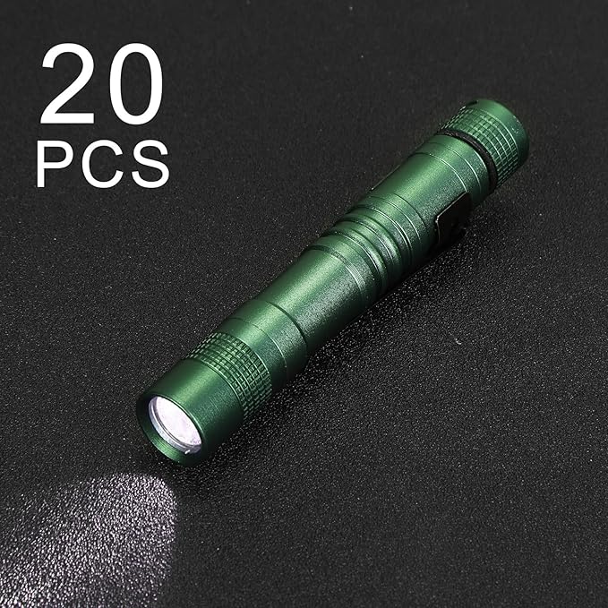 Hortsun 20 Pcs Mini Pen Light Flashlights Christmas Gifts for Men Pocket Flashlights Pen with Clip Small LED Handheld Slim Torches Without Battery(3.54 Inch,Green)