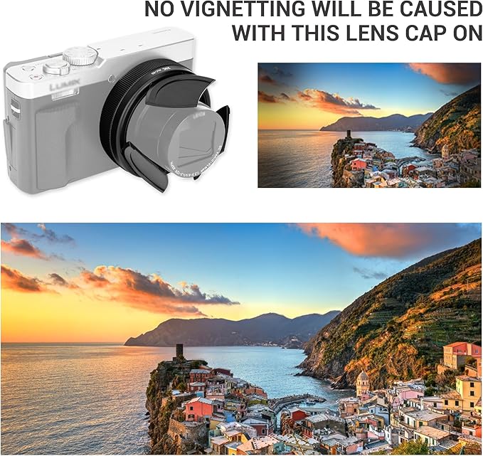 Lumix ZS99 TZ99 Auto Open and Close Lens Cap Metal Frame Body Cover for Panasonic Lumix ZS99 Digital Camera Accessories, TZ99 Automatic Lens Protective Cap with EVA & Silicone Interior, No Vignetting