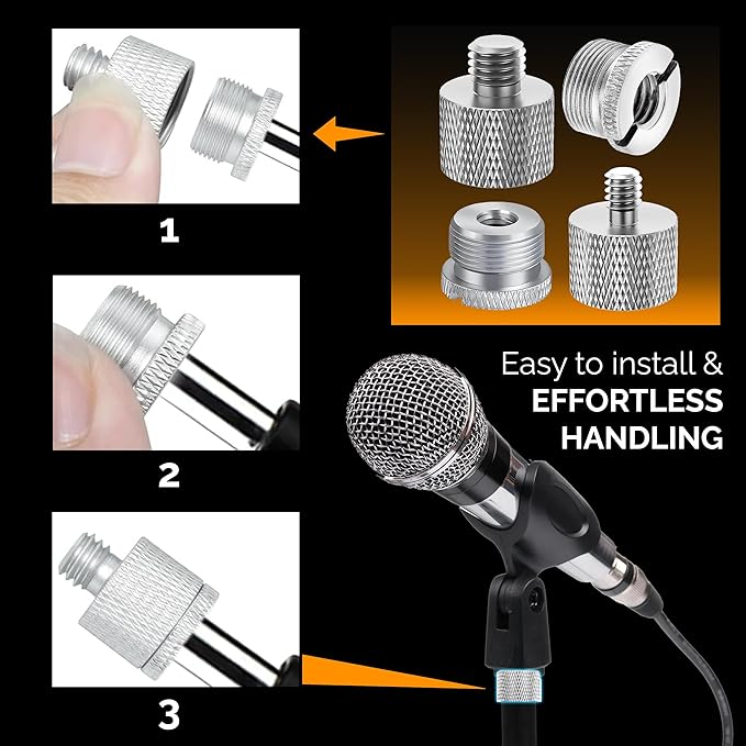 IXTECH Mic Stand Adapter Set 8 pieces Metal Microphone Stand Screw Thread Adapter 5/8 Female to 3/8 Male 3/8 Female to 5/8 Male 5/8 Female to 1/4 Male 1/4 Female to 5/8 Male Tripod Adapter ADP03A Slvr