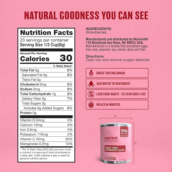 Freeze-Dried Strawberries – Premium Sliced | #10 Can | 25-Year Shelf Life | Emergency Food & Clean Snacking