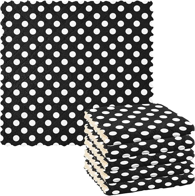 CaTaKu Polka Dot Microfiber Reusable Cleaning Cloths Kitchen Dish Cloths Dish Rags for Washing Dishes, Black and White Dish Towels Washcloths for Kitchen Drying, 6 Pack