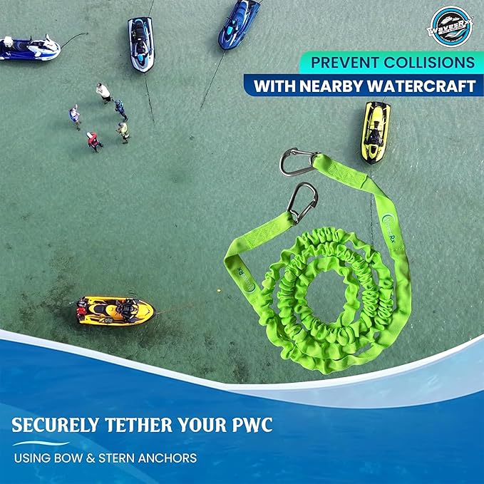 WAVESRX AnchorMate Bungee Line | Boat Bungee Dock Lines for Boats, PWCs & Kayaks | Absorbs Shock from Swells & Wind, Prevents Anchor Dislodging | Perfect for Anchoring, Mooring & Tethering