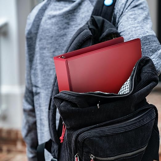 Samsill Durable 1.5 inch 3 Ring Binder, Made in USA, D Ring Binder, FSC 100% Recycled Chipboard, Red