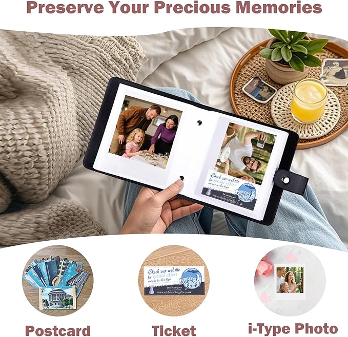 52 Pockets Mini Photo Album Fits Polaroid 600/i-Type/SX-70 Instant Film & Fujifilm Instax Wide 300/400 Instant Photos,PU Leather Cover 3.5x4.25 Inch Pictures Book (Black)