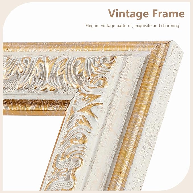 VIOLABBEY 5x7 Picture Frame White, Vintage Photo Frames Ornate without Mat for Tabletop or Wall Hanging