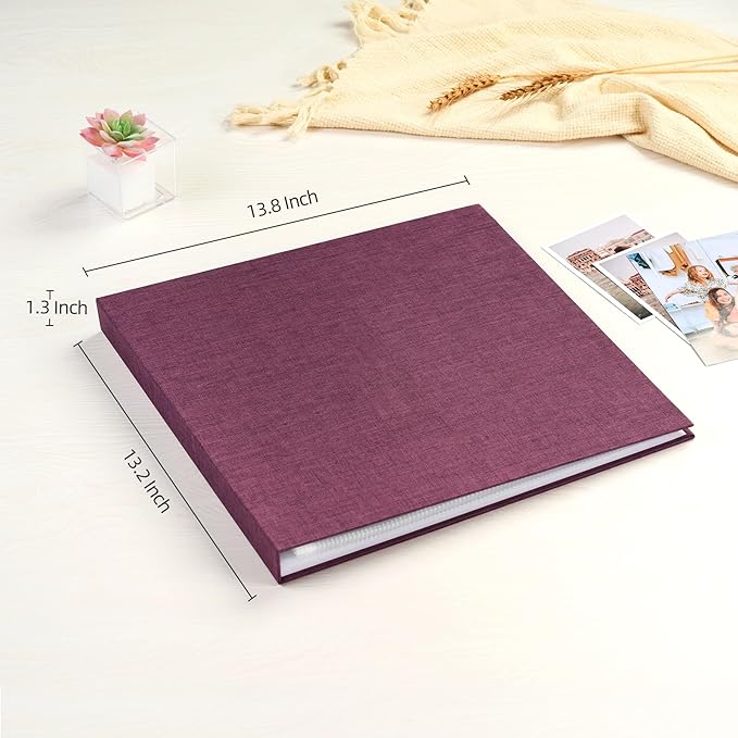 Mublalbum 12x12 Inch Large 3 Ring DIY Scrapbook Photo Album with 20 Plastic Sleeves 40 Pages Linen Cover Folder Binder for Baby Travel Wedding Anniversary and DIY Projects (Purple)