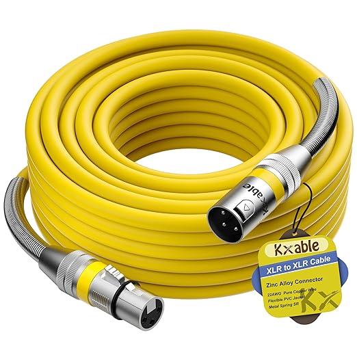 XLR Microphone Cable 40 FT, XLR Male to Female Balanced Mic Cable, 3-Pin Shielded Speaker Cord, Zinc Alloy Connectors, 22AWG Pure Copper, Metal Spring SR, Recording Studio, Podcast, Yellow