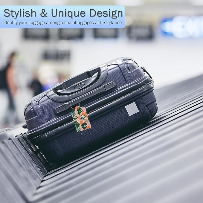 3 Pack Palm Leaves Luggage Tags,Tropical Flowers PU Leather Luggage Tags for Suitcase,Name ID Labels with Privacy Cover Suitcases and Metal Loop for Travel Bag Suitcase