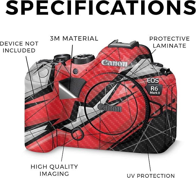 Carbon Fiber Camera Skin Compatible with Canon EOS R6 Mark II Camera (2022) - Polygon Grunge - Premium 3M Vinyl Protective Wrap Decal Cover - Easy to Apply | Crafted in The USA by MightySkins