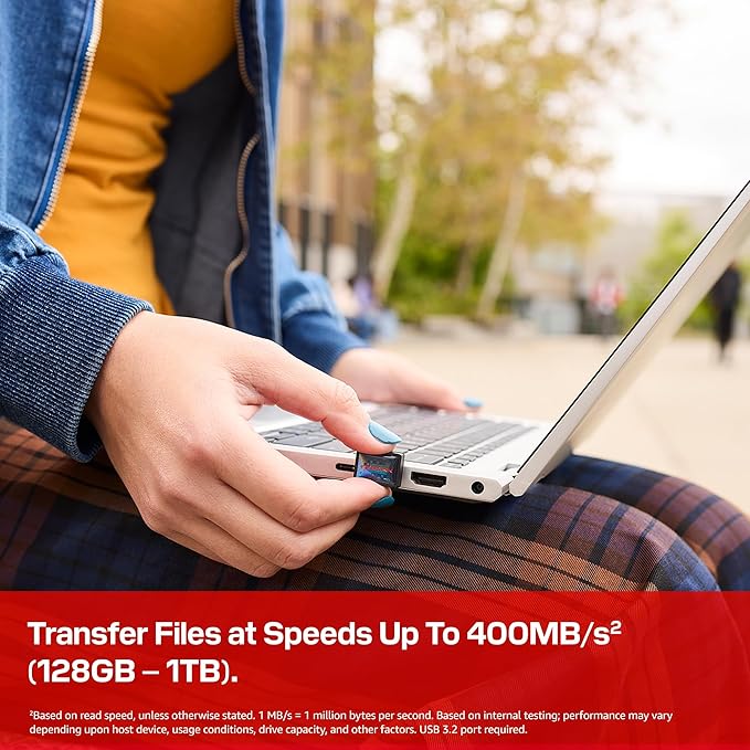 SANDISK 128GB Extreme Fit USB-C Flash Drive - Up to 400MB/s Read speeds, USB 3.2 Gen 1, USB Type-C - Plug-and-Stay Storage - Black - SDCZ530-128G-G46
