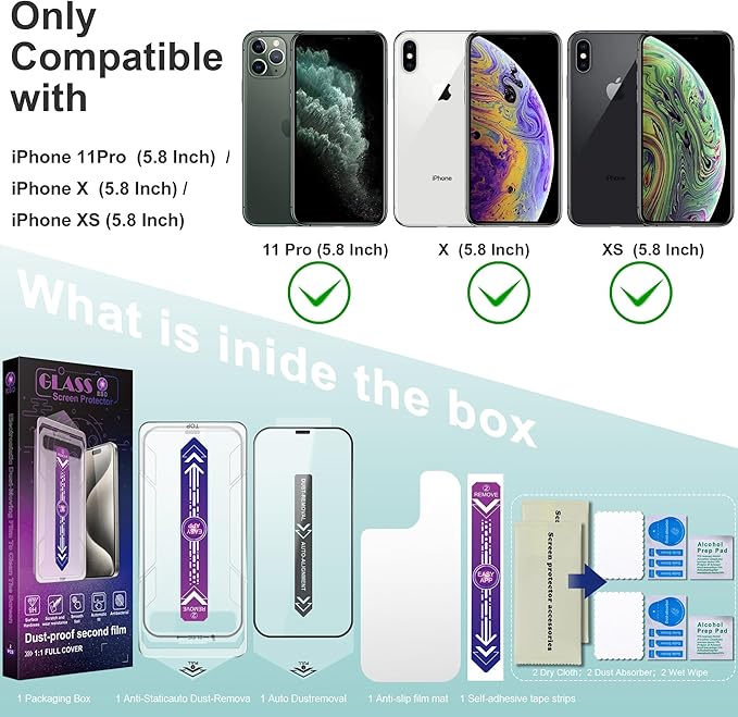 SHANG PIN JIA 2 Pack Screen Protector Tempered Glass for iPhone 11 Pro and iPhone XS/X 5.8-Inch, Auto Dust Removal, No Bubbles, High Definition Clear, Easy Installation