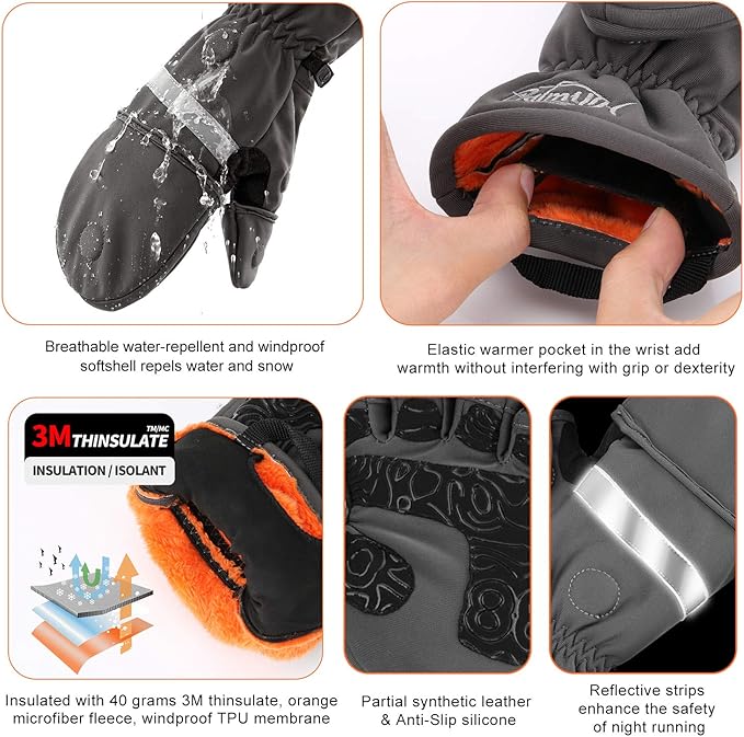 Palmyth Ice Fishing Gloves Convertible Mittens Flip Fingerless Mitt with Thinsulate 3M Warm for Cold Weather and Winter Men Women Photography Running Camera