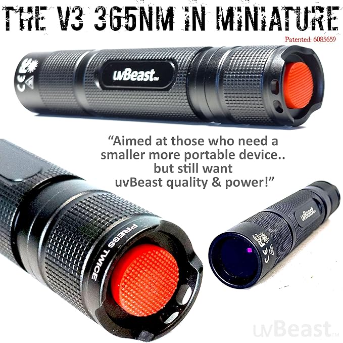 uvBeast New V3 365nm MINI - Black Light UV Flashlight – High Definition Pure Ultraviolet - Professional Grade High Power Upgraded 5 Core UV LED – USA Stock